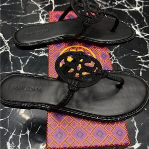 Tory Burch Black Miller Rhinestone Sandals size 37 (7usa woman)